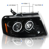 Coolstuffguru Compatible with Ford F150 Lincoln Mark LT Jet Black LED Halo Projector Headlights Pair