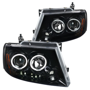 Coolstuffguru Compatible with Ford F150 Lincoln Mark LT Jet Black LED Halo Projector Headlights Pair