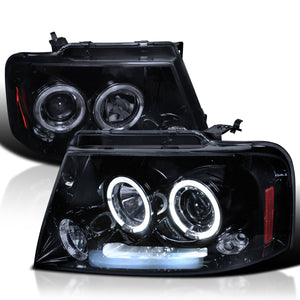 Coolstuffguru Compatible with Ford F150 Dual Halo Led Glossy Black Projector Head Lights