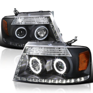 Coolstuffguru Compatible with Ford F150 R8 Style Led Halo Black Projector Head Lights