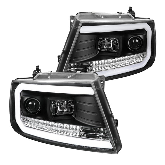 Coolstuffguru Black Housing Clear Lens LED Bar Projector Headlights Compatible with Ford F150 2004-2008, 06-08 Lincoln Mark LT, L+R Pair Head Light Lamp Assembly