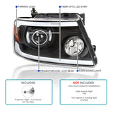 Coolstuffguru Black Housing Clear Lens LED Strip Tube Projector Headlights Compatible with Ford F-150 2004-2008