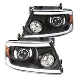 Coolstuffguru Black Housing Clear Lens LED Strip Tube Projector Headlights Compatible with Ford F-150 2004-2008