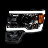 Coolstuffguru Glossy Black Housing Smoke Lens LED Strip Tube Projector Headlights Compatible with Ford F-150 2009-2014