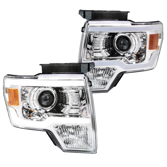 Coolstuffguru Glossy Black Housing Smoke Lens LED Strip Tube Projector Headlights Compatible with Ford F-150 2009-2014