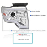 Coolstuffguru Chrome Housing Clear Lens Projector Headlights with Switchback Sequential LED Tube Compatible with Ford F150 2009-2014