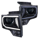 Coolstuffguru LED Light Bar Glossy Black Housing Smoke Lens Projector Headlights Compatible with Ford F150 2009-2014 L+R Pair Head Light Lamp Assembly