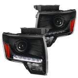 Coolstuffguru Compatible with Ford F150 Pickup Cab Black LED Strip Projector Headlights Pair