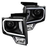 Coolstuffguru LED Light Bar Black Housing Clear Lens Projector Headlights Compatible with Ford F150 2009-2014 L+R Pair Head Light Lamp Assembly