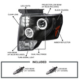 Coolstuffguru Compatible with Ford F150 Pickup Dual Halo LED Projector Headlights Black