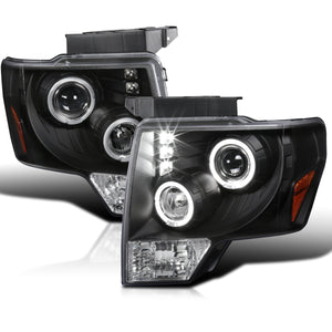 Coolstuffguru Compatible with Ford F150 Pickup Dual Halo LED Projector Headlights Black