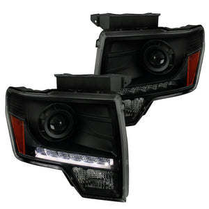 Coolstuffguru Compatible with Ford F150 Pickup Black Smoke LED Strip Projector Headlights Left+Right