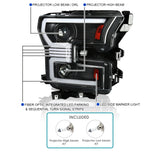 Coolstuffguru LED Light Bar Black Housing Clear Lens Sequential Signal Switchback Projector Headlights Compatible with Ford F150 2015-2017 L+R Pair Head Light Lamp Assembly