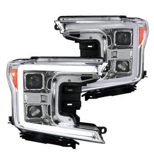 Coolstuffguru LED Light Bar Chrome Housing Clear lens Sequential Signal Switchback Projector Headlights Compatible with Ford F150 2018-2020 L+R Pair Head Light Lamp Assembly