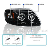 Coolstuffguru Compatible with Ford F150 LED Strip Halo Jet Black Projector Headlights Headlamps Left+Right