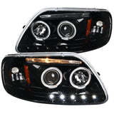 Coolstuffguru Compatible with Ford F150 LED Strip Halo Jet Black Projector Headlights Headlamps Left+Right