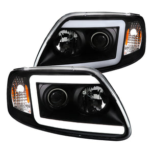 Coolstuffguru LED Light Bar Black Housing Clear Lens Projector Headlights Compatible with Ford F150 1997-2003, 97-02 Expedition, L+R Pair Head Light Lamp Assembly