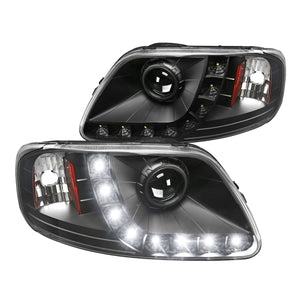 Coolstuffguru Compatible with Ford F150 Expedition Euro Black Clear LED Projector Headlights Pair