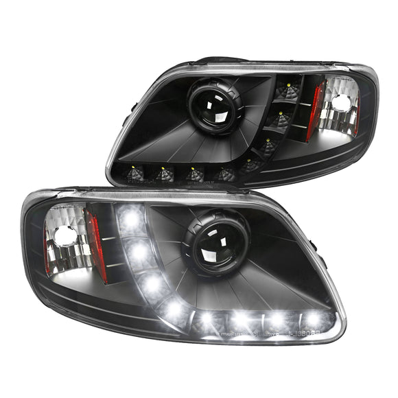 Coolstuffguru Compatible with Ford F150 Expedition Euro Black Clear LED Projector Headlights Pair