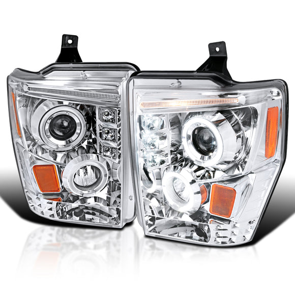 Coolstuffguru Compatible with Ford F250 F350 F450 Chrome Clear Led Projector Halo Head Lights