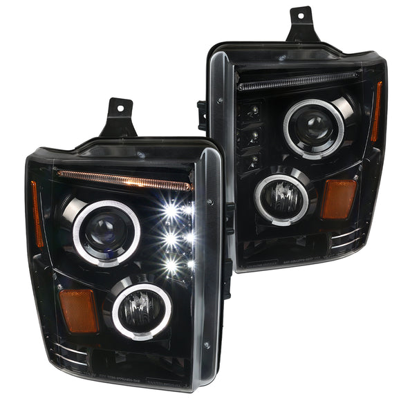 Coolstuffguru Compatible with Ford F250 F350 F450 SuperDuty Jet Black LED Projector Headlights