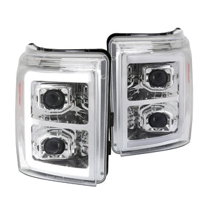 Coolstuffguru Switchback LED Bar Chrome Housing Clear Lens Projector Headlights Compatible with Ford F250 F350 F450 Super Duty 2011-2016 L+R Pair Head Light Lamp Assembly