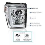 Coolstuffguru Compatible with Ford F250 F350 F450 SuperDuty LED Bar Clear Projector Headlights Left+Right