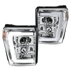 Coolstuffguru Compatible with Ford F250 F350 F450 SuperDuty LED Bar Clear Projector Headlights Left+Right