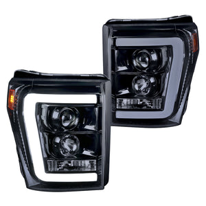 Coolstuffguru Compatible with Ford F250 F350 F450 F550 Super Duty LED Bar Glossy Black Projector Headlights