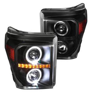 Coolstuffguru Compatible with Ford F250 F350 F450 F550 Super Duty Pickup Black LED Halo Projector Headlights