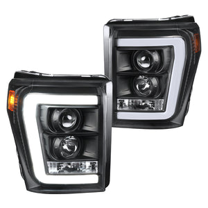 Coolstuffguru Compatible with/Replacement for 2011-2016 Ford F250 F350 F450 F550 Super Duty LED Bar Black Projector Headlights Pair