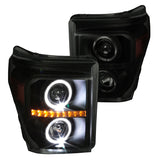 Coolstuffguru Compatible with Ford F250 F350 Superduty Black Smoke Halo LED DRL Strip Projector Headlights