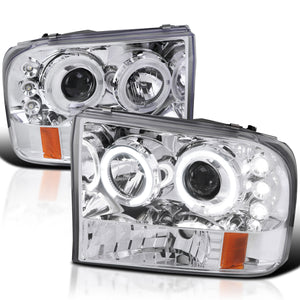 Coolstuffguru Compatible with Ford F250 F350 Led Chrome Clear Projector Halo Head Lights