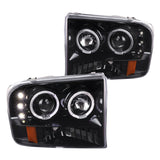 Coolstuffguru Compatible with Ford F250 F350 F450 F550 Super Duty LED Halo Jet Black Projector Headlights Pair