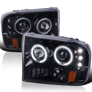 Coolstuffguru Compatible with Ford F250 Led Dual Halo Glossy Black Projector Head Lights