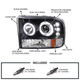 Coolstuffguru Compatible with Ford F250 Led Dual Halo Black Projector Head Lights