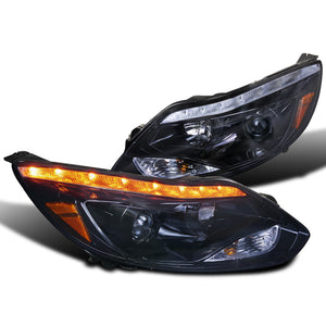 Coolstuffguru Compatible with Ford Focus Glossy Black LED Signal Projector Headlights