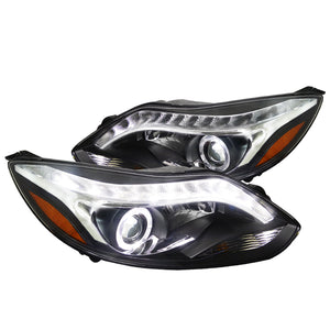 Coolstuffguru Compatible with Ford Focus Euro Crystal Black Halo LED Strip Projector Headlights