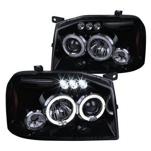 Coolstuffguru Halo Smoke Lens Led Projector Headlights Glossy Black Housing Compatible with Nissan Frontier 2001-2004 L+R Pair Head Light Lamp Assembly