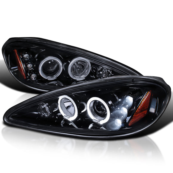 Coolstuffguru Compatible with Pontiac Grand Am Halo Led Smoked Lens Projector Headlights