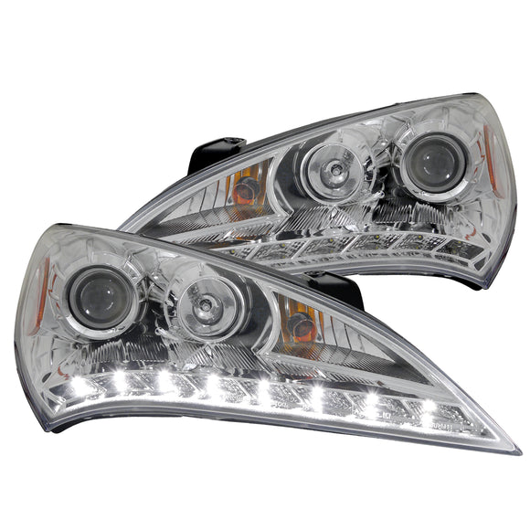 Coolstuffguru Compatible with Hyundai Genesis Coupe R8 LED Chrome Projector Headlights Head Lamps