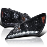 Coolstuffguru Compatible with Hyundai Genesis Coupe Glossy Black Projector Smoke Headlights W/ R8 LED