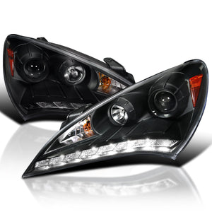 Coolstuffguru Compatible with Hyundai Genesis Goupe Projector Headlight Black+R8 Style Leds