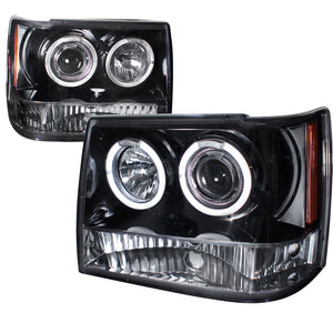 Coolstuffguru Compatible with Jeep Grand Cherokee 4Dr Dual Halo Led Projector Headlights Smoked