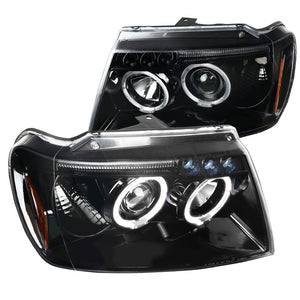 Coolstuffguru Compatible with Jeep Grand Cherokee LED Dual Halo Jet Black Projector Headlights Head Lamps Pair