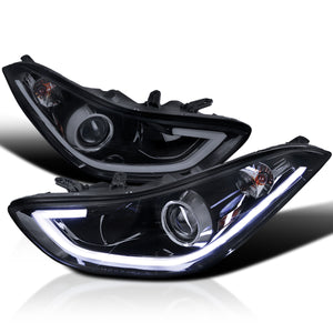 Coolstuffguru Compatible with Hyundai Elantra 4Dr Sedan Glossy Black Smoke LED Porjector Headlights