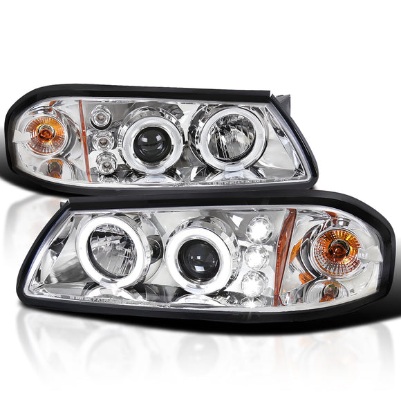 Coolstuffguru Compatible with Chevy Impala Chrome Clear Led Dual Halo Projector Head Lights