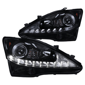 Coolstuffguru Glossy Black Smoke Projector Headlights Sequential LED Compatible with Lexus Is250 Is350 2006-2009 L+R Pair Head Light Lamp Assembly