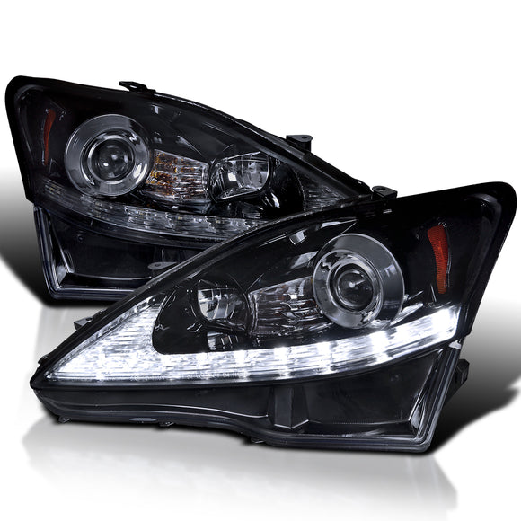 Coolstuffguru Compatible with Lexus Is250 Is350 SMD LED Signal Smoke Projector Headlights Glossy Black 06 07 08 09