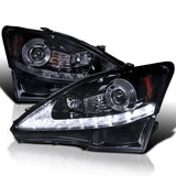 Coolstuffguru Compatible with Lexus Is250 Is350 SMD LED Signal Smoke Projector Headlights Glossy Black 06 07 08 09